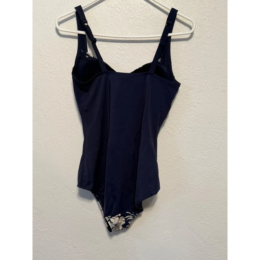 Dorina Navy Blue White Hibiscus Floral One Piece Swimsuit D17124A Large